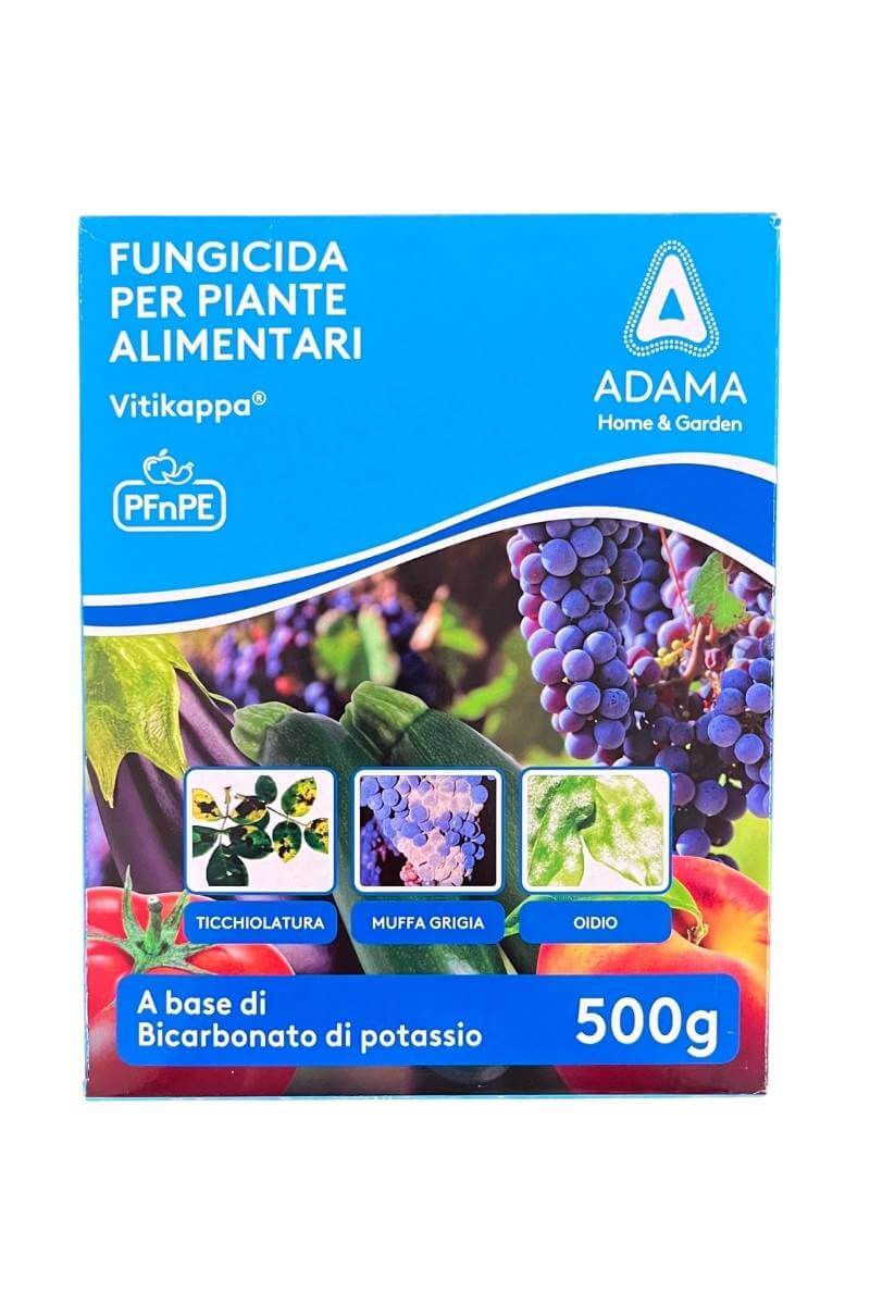 Fungicida Vitikappa ADAMA per piante alimentari a base di bicarbonato di potassio contro Oidio e Ticchiolatura.