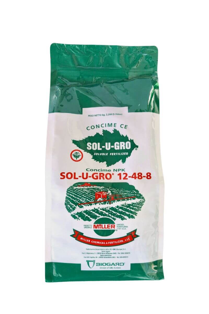 Concime Solugro NPK 12-48-8 Biogard con Fosforo, Azoto e Potassio per favorire lo sviluppo radicale e la fioritura