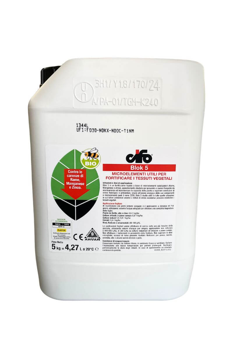 Blok 5 Cifo 5 kg: concime biologico con rame, manganese, zinco, per resistenza a stress, malattie e carenze nutrizionali