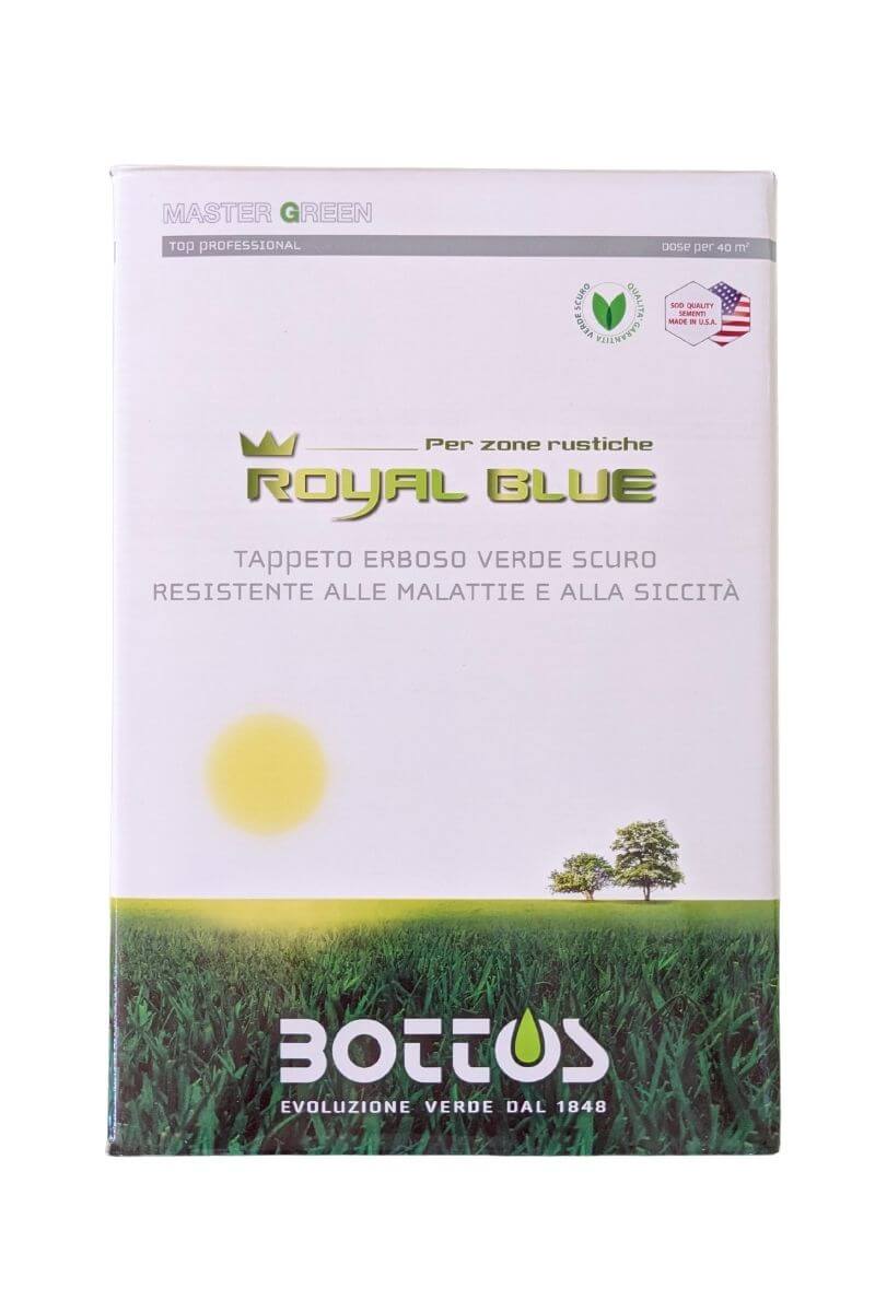 Royal Blue Bottos, miscela di semi per prati densi e resistenti, ideale per aree ad uso ricreazionale e sportivo