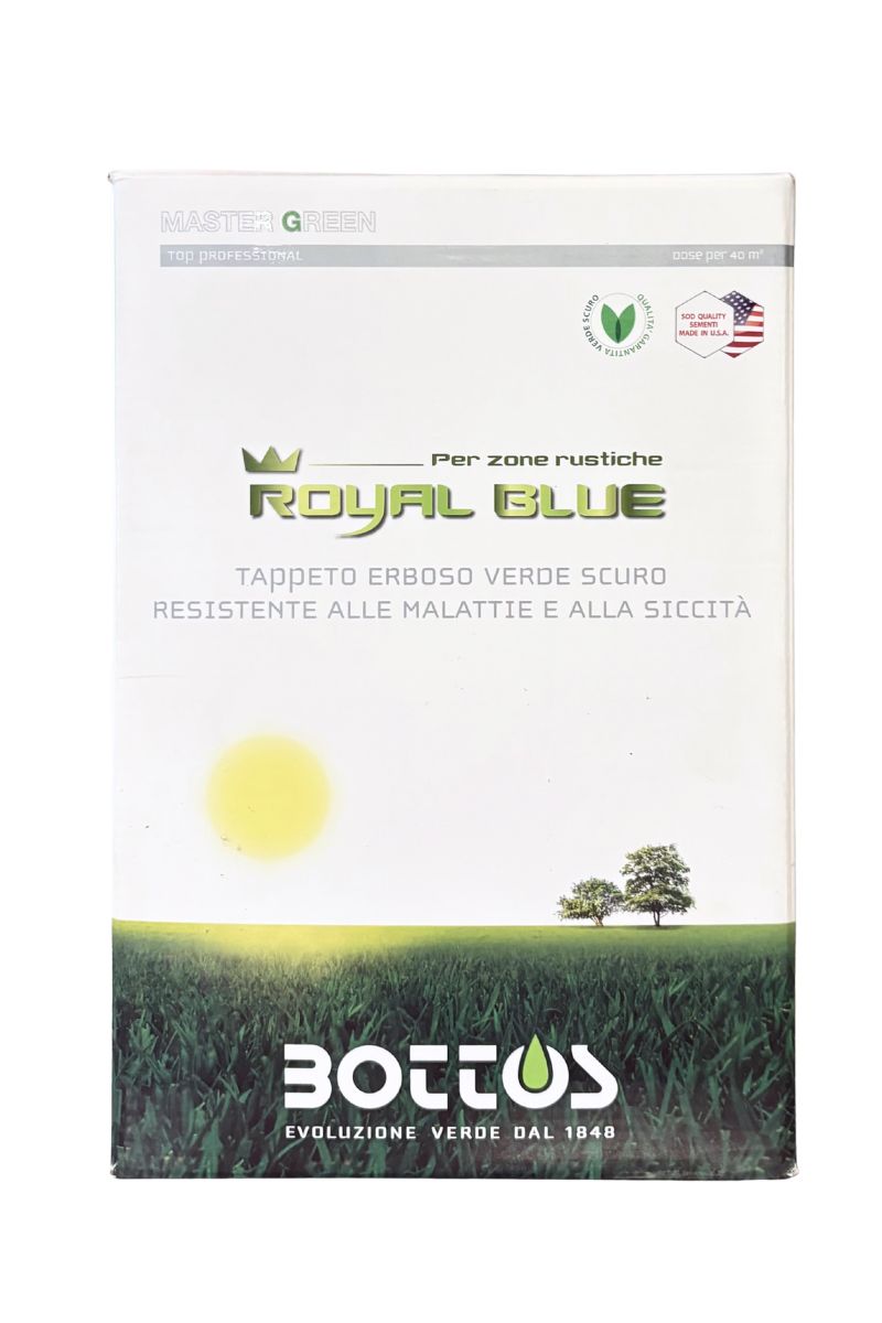 Royal Blue Bottos 1 kg semi per prati densi e resistenti, ideale per aree ad uso ricreazionale e sportivo