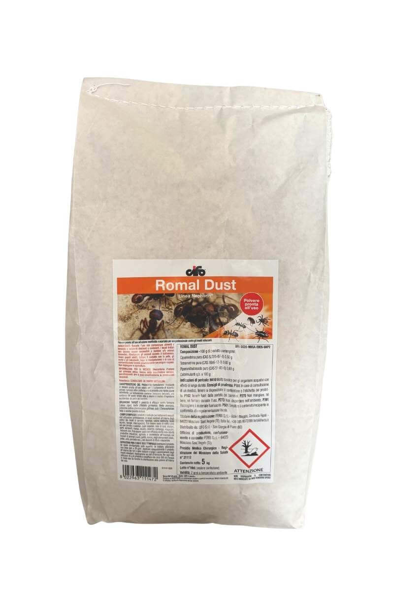 Cifo Romal Dust insetticida in polvere microgranuli per formiche blatte pulci e zecche uso professionale 5 kg