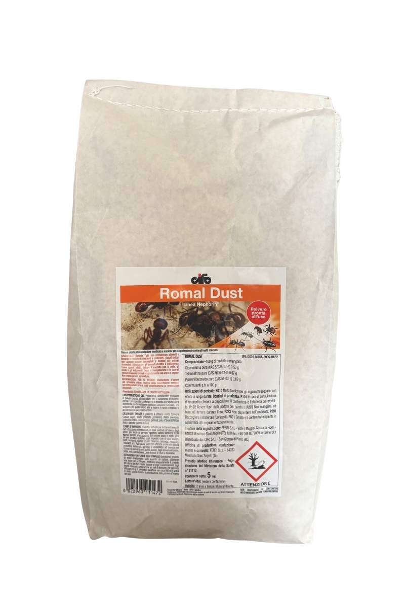 Cifo Romal Dust insetticida in polvere microgranuli per formiche blatte pulci e zecche uso professionale 5 kg