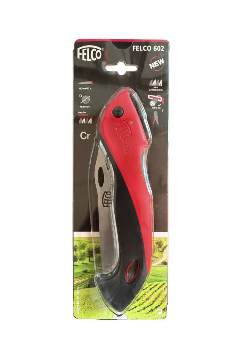 Sega pieghevole FELCO 602 lama cromata da 16 cm e impugnatura soft touch, ideale per potature di vigneti, siepi e rami