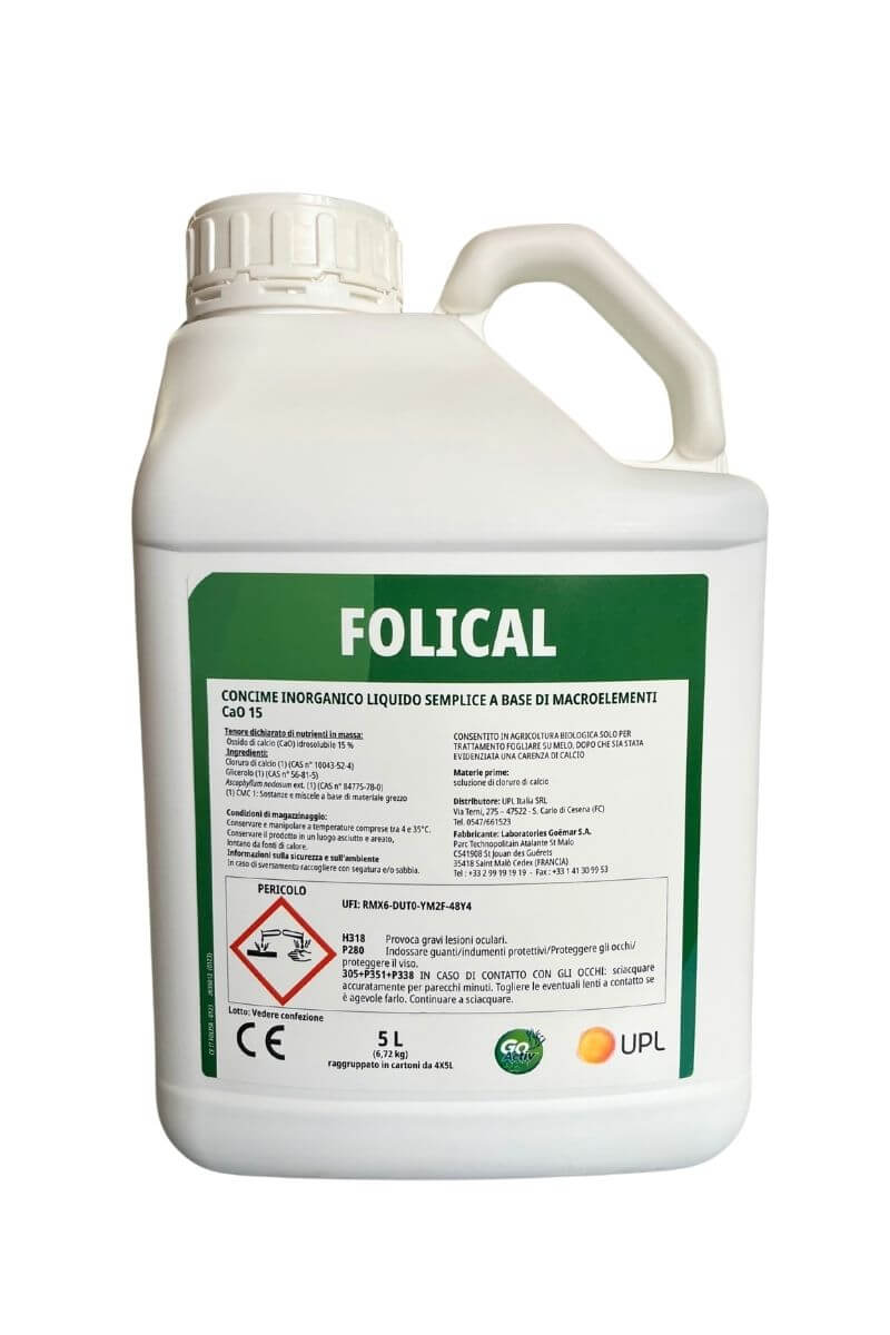 Folical UPL 5 L: concime biologico con cloruro di calcio per migliorare l'assorbimento del calcio nelle piante