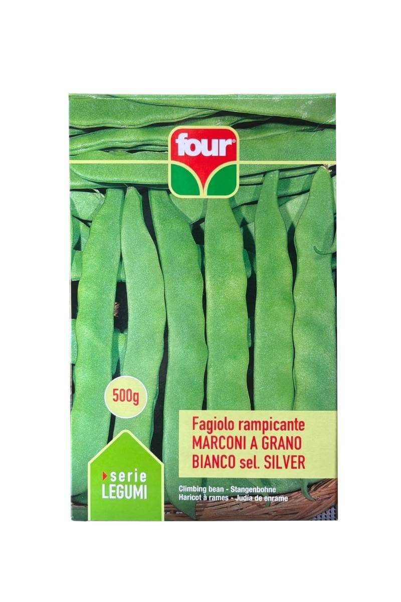 Fagiolo Marconi rampicante grano bianco semi orto sel. Silver. Confezione 500 g Four