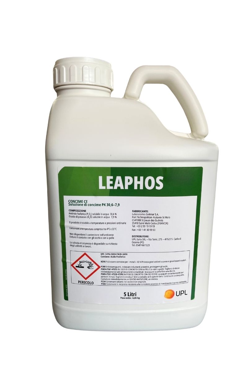 Leaphos UPL 5L: concime PK che aumenta pezzatura, migliora qualità organolettiche, aiuta le piante a superare gli stress