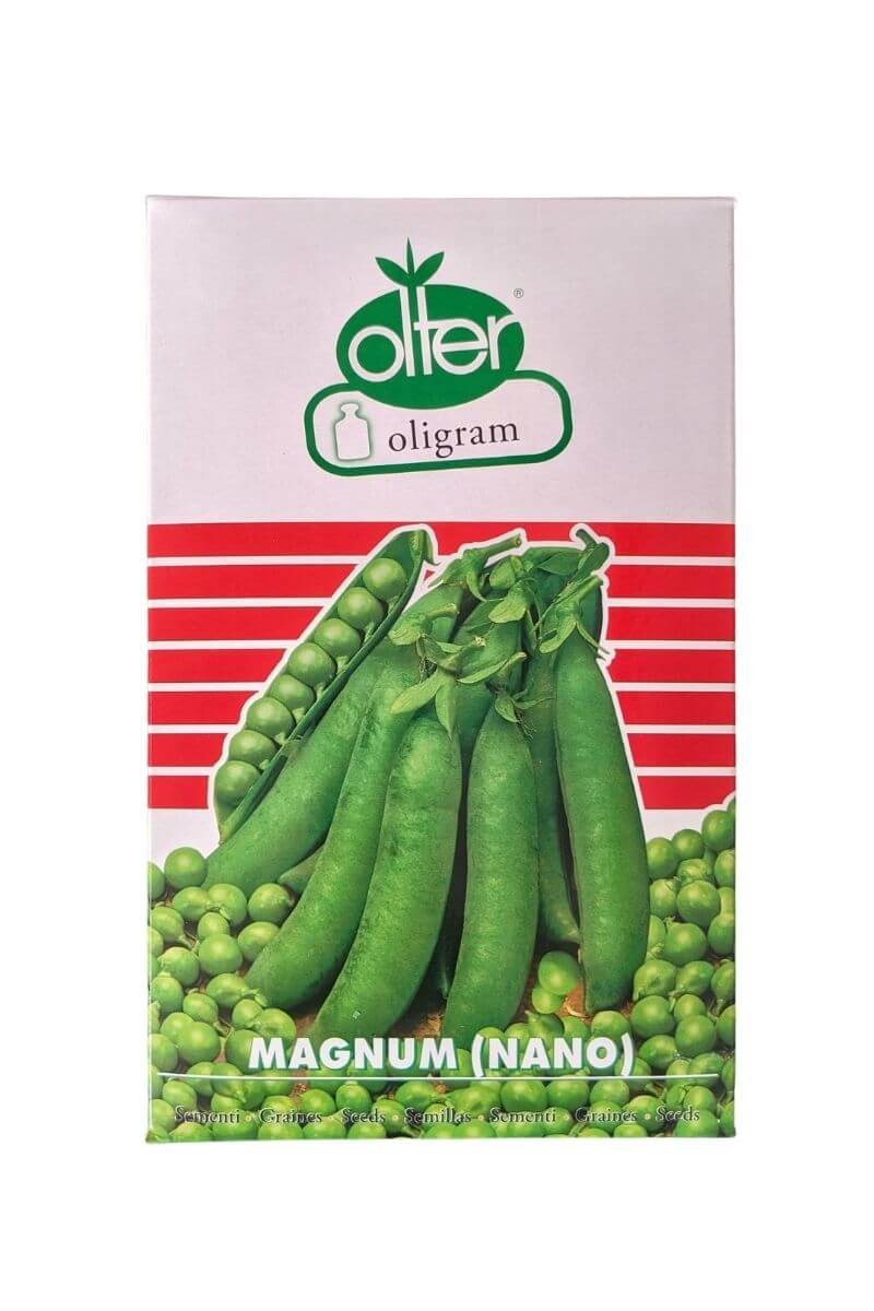 Pisello Magnum Nano a grano rugoso Olter (1 kg): varietà precoce con baccelli diritti, di verde intenso e grani saporiti