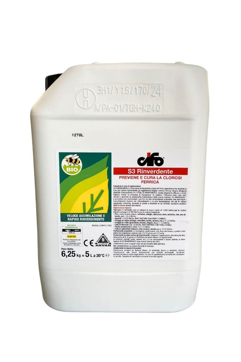 S3 Rinverdente Cifo 5L: concime biologico per combattere ingiallimento delle foglie e migliorare la salute delle piante