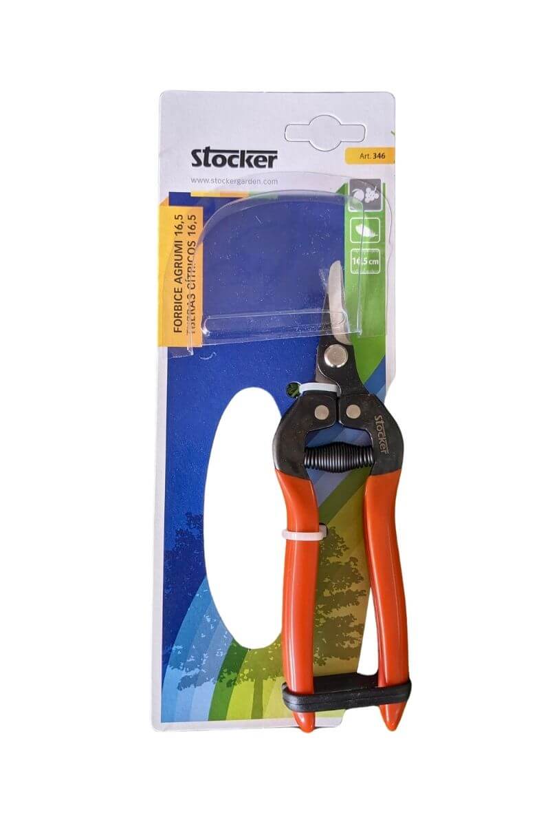 Forbice 16,5 cm compatta e leggera Stocker Garden per la vendemmia e la raccolta agrumi. Lama in acciaio e manico ergonomico