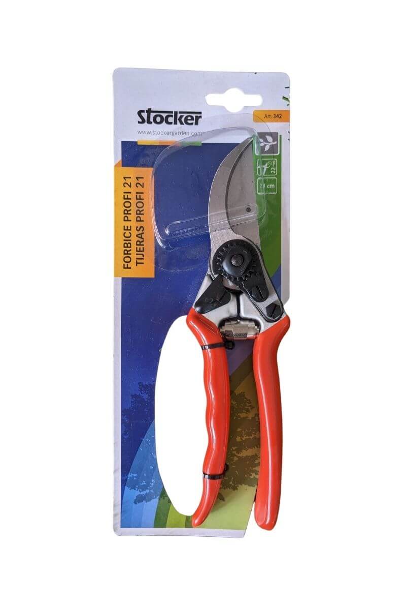 Forbice Profi 21 cm da potatura Stocker Garden con lama curva per uso professionale e hobbistico. Impugnatura ergonomica