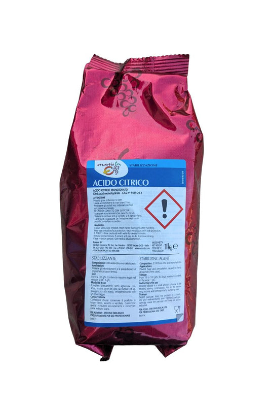 Acido citrico E330 per vino (1 kg): previene intorbidamenti e ossidazioni, mantiene il vino stabile e di qualità