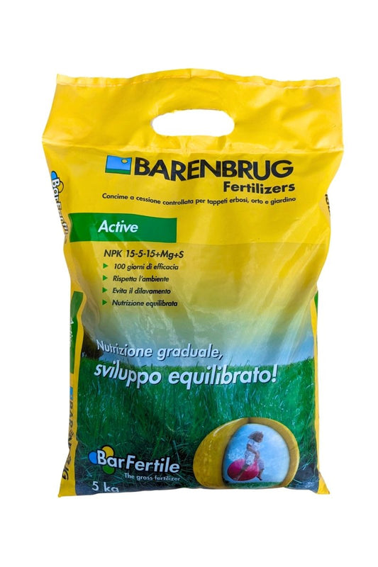 Barenbrug Active concime NPK 15-5-15+Mg+S per nutrizione equilibrata di prati, giardini e orti (5 kg)