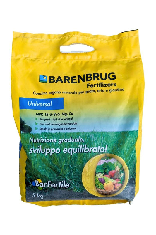 Barenbrug Universal NPK 18-5-8+S+Mg+Ca concime universale per prati, giardino e orto. Sacco 5 kg