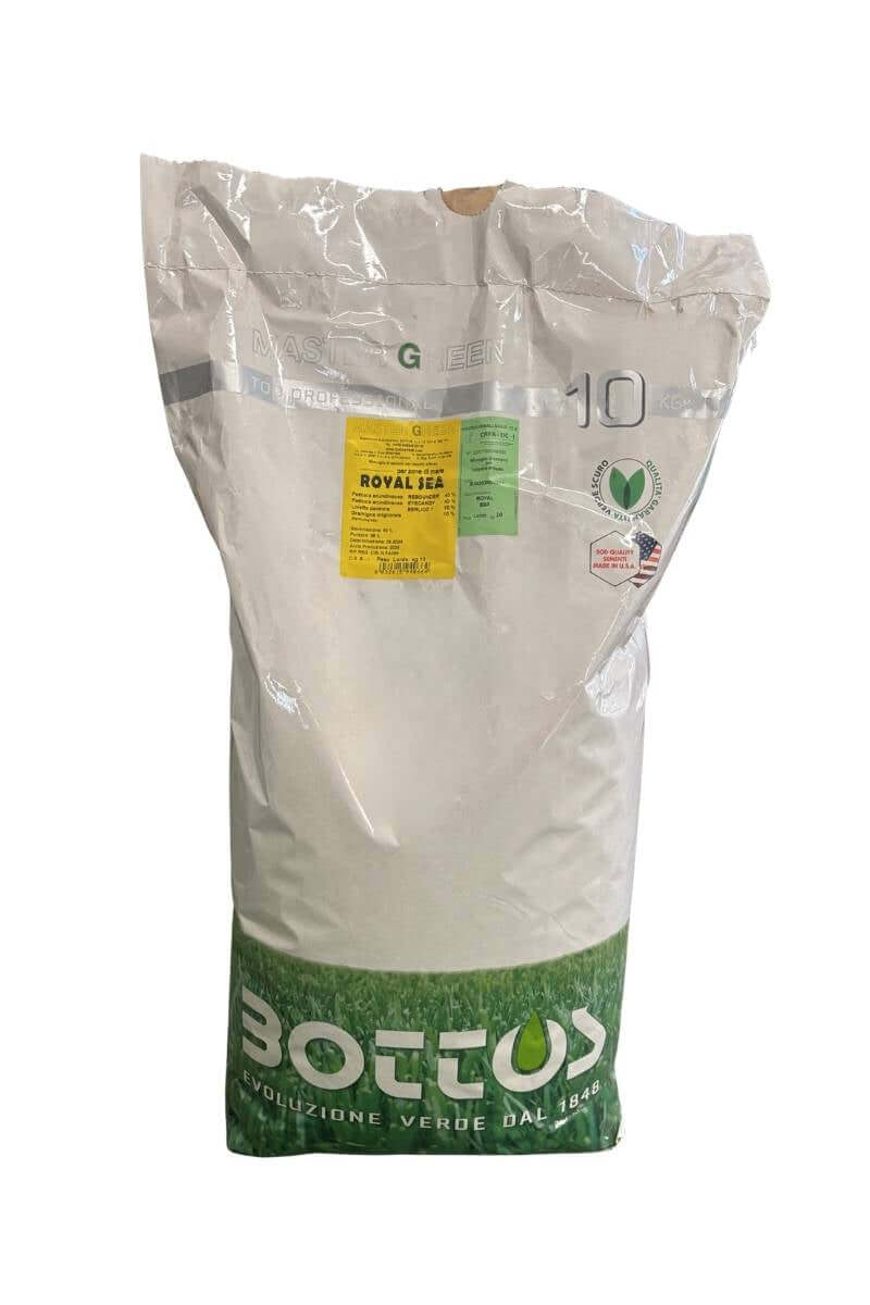 Royal Sea Bottos 10 kg semi prati resistenti al sale e siccità, ideali per aree marine, campeggi, parcheggi e aiuole.