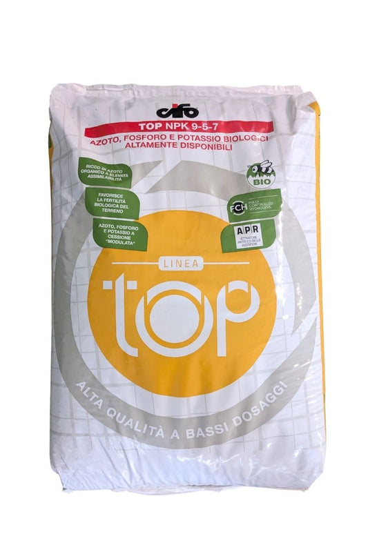 Cifo TOP 9-5-7 25 kg: concime biologico per olivo, frutteto, orto. Migliora la crescita, il terreno e la fertilità.