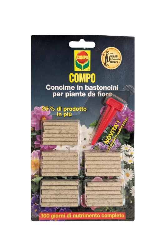 COMPO Concime in bastoncini per piante da fiore con Guano, 100 giorni nutrimento completo, ideale per vaso, balcone.