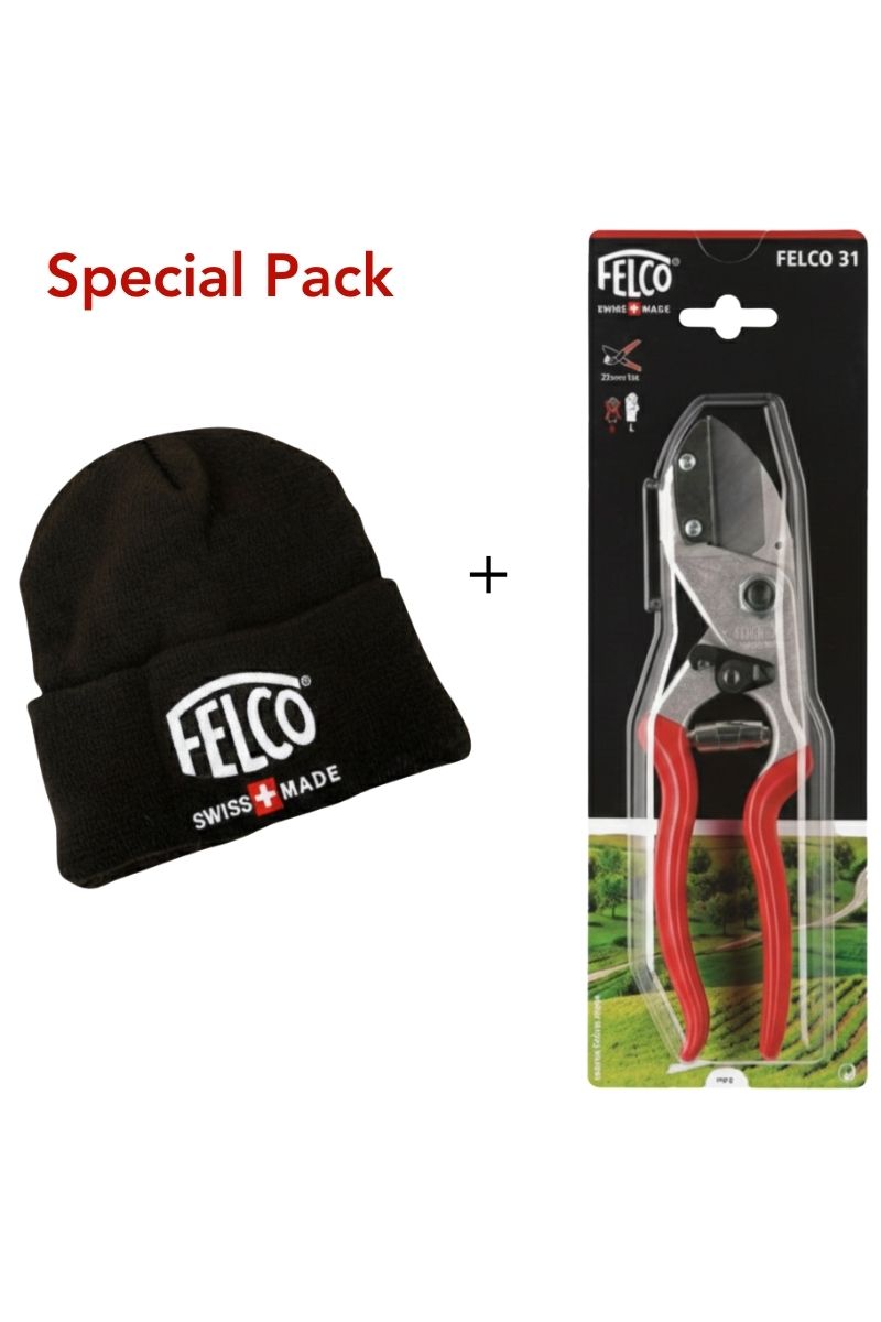 Forbici FELCO 31 a incudine per legno duro fino a 25 mm, con berretto nero incluso, ideali per potatura in inverno.