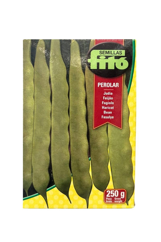 Semi Fagiolo Rampicante Perolar Fito, lunghi 20 cm, diritti o leggermente arcuati, senza filo. Confezione 250 g