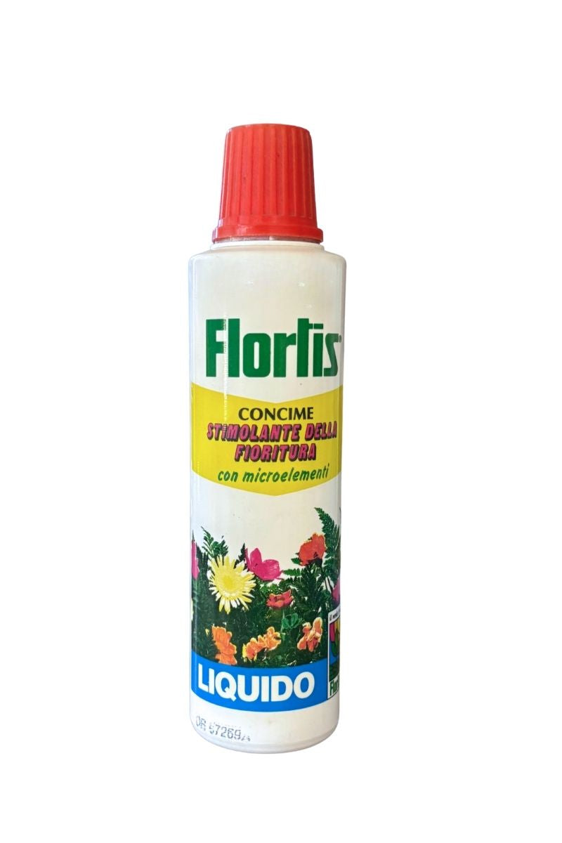 Concime liquido Flortis per fioritura con microelementi per piante da fiore. Stimola fiori abbondanti e duraturi