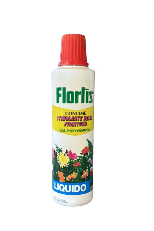 Concime liquido Flortis per fioritura con microelementi per piante da fiore. Stimola fiori abbondanti e duraturi