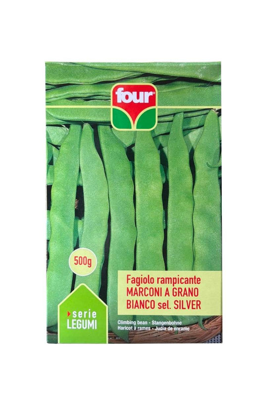 Fagiolo Marconi rampicante grano bianco semi orto sel. Silver. Confezione 500 g Four