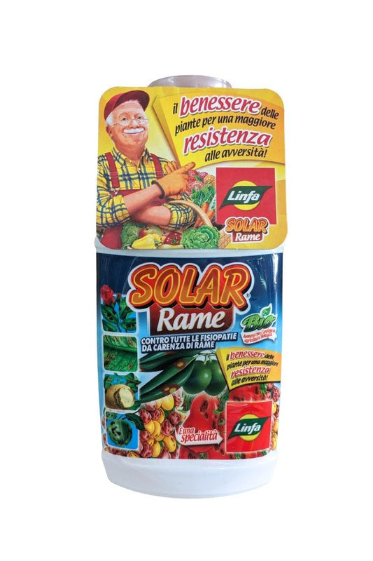 Linfa Solar Rame, concime liquido biologico per piante, contro carenze nutrizionali e stress ambientali (1 L)