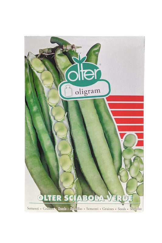 Fava Sciabola Verde Olter 5 kg: pianta vigorosa con baccelli lunghi 30-35 cm e 8-9 grani dal sapore dolce e tenero