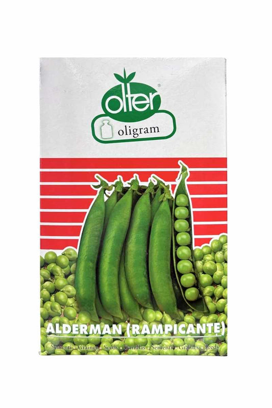 Semi pisello Alderman rampicante a grano rugoso Olter 1 kg, baccelli lunghi 12–13 cm con 9–10 grani. Ciclo medio-tardivo