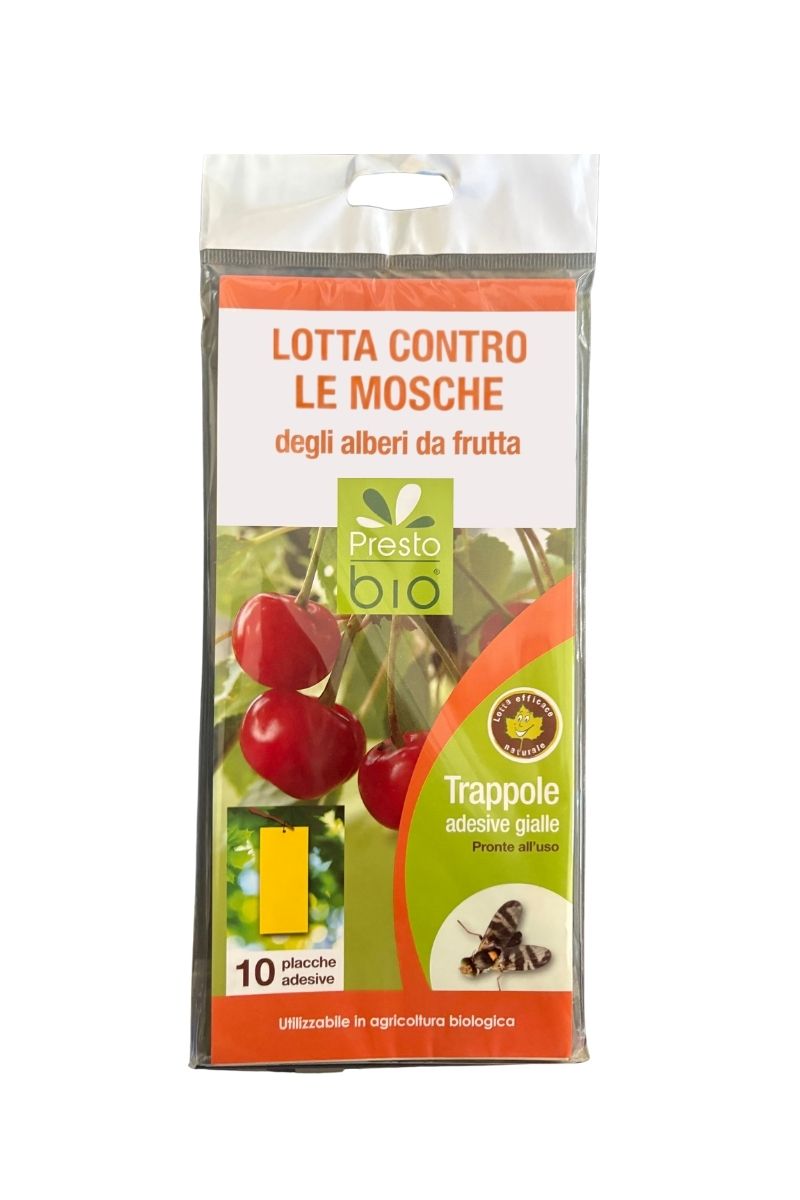 Trappole adesive gialle per lotta alle mosche degli alberi da frutto Presto Bio confezione da 10 placche