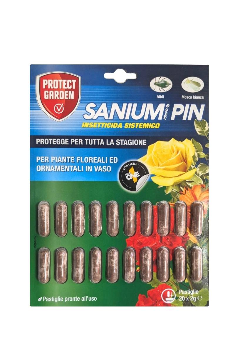 Sanium PIN Protect Garden insetticida sistemico in 20 pastiglie per piante in vaso contro afidi e mosca bianca