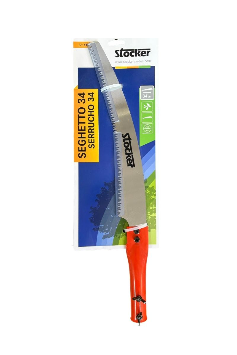 Seghetto Stocker Garden 34 cm con lama curva in acciaio, ideale per potare alberi e siepi grandi con tagli precisi