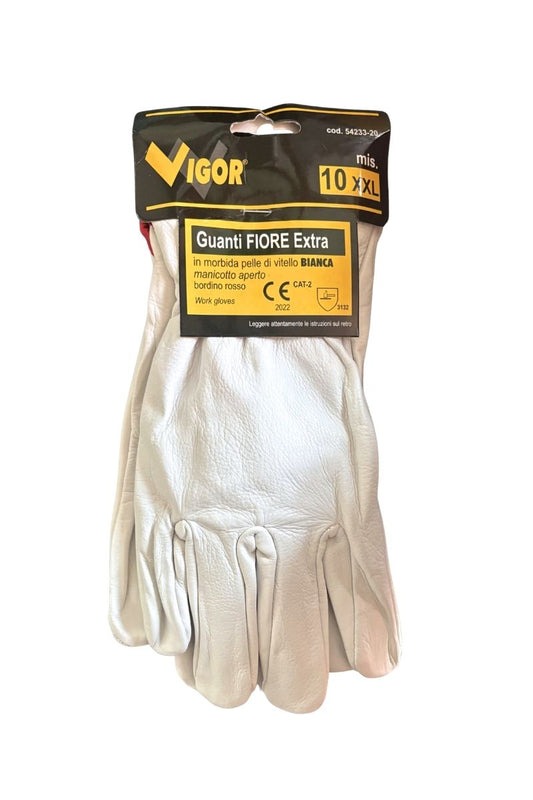 Guanti Vigor in pelle di vitello bianca, taglia XXL, resistenti e comodi, ideali per giardinaggio e lavori manuali